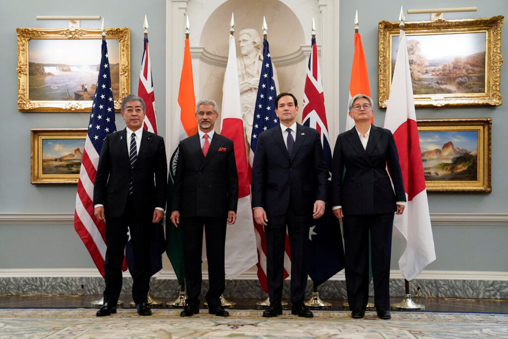US Secretary of State Rubio meets with Indian External Affairs Minister Jaishankar Australian Foreign Minister Wong and Japanese Foreign Minister Takeshi in Washington